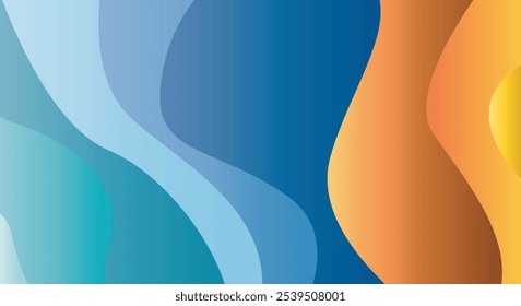 Abstract background of blue, yellow and orange curved shapes