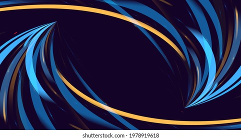 Abstract background with blue and yellow stripes forming swirl in movement to the center, dynamic digital background