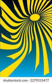 abstract background of blue background with yellow sun rays. Vector illustration
