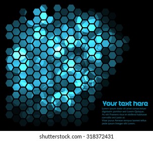 Abstract background with blued hexagon lights
