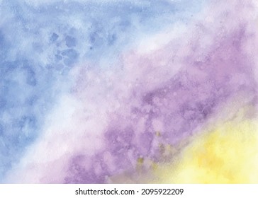 Abstract background with blue-purple-yellow gradient watercolor. Hand-painted watercolor stains texture background, vector used for design landscape, header, banner, card, or wall art.