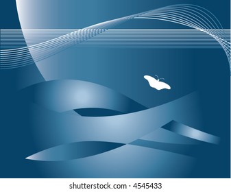 Abstract background in blues with a butterfly