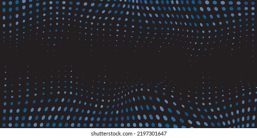 Abstract background of bluish polka dots on black background