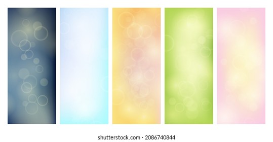 Abstract background with blur bokeh light effect. Set of modern colorful circular blur light backdrop. Vector illustration
