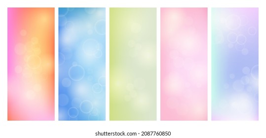 Abstract background with blur bokeh light effect. Set of modern colorful circular blur light backdrop. Vector illustration