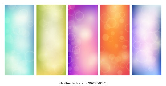 Fondo abstracto con efecto de luz borrosa. Conjunto de fondo moderno y colorido de luz borrosa circular. Ilustración del vector