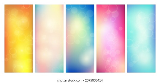 Abstract background with blur bokeh light effect. Set of modern colorful circular blur light backdrop. Vector illustration