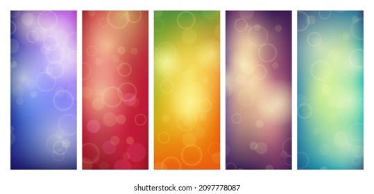 Abstract background with blur bokeh light effect. Set of modern colorful circular blur light backdrop. Vector illustration