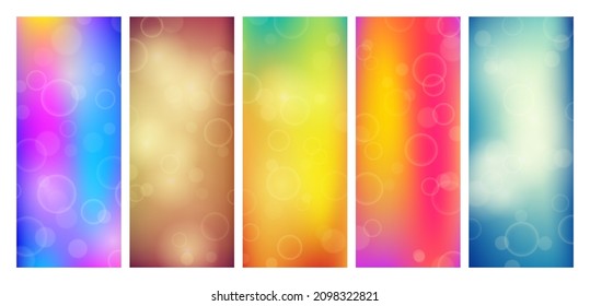 Abstract background with blur bokeh light effect. Set of modern colorful circular blur light backdrop. Vector illustration