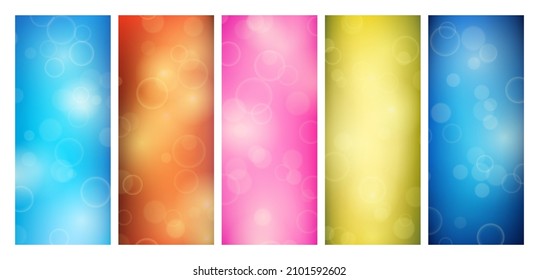 Abstract background with blur bokeh light effect. Set of modern colorful circular blur light backdrop. Vector illustration