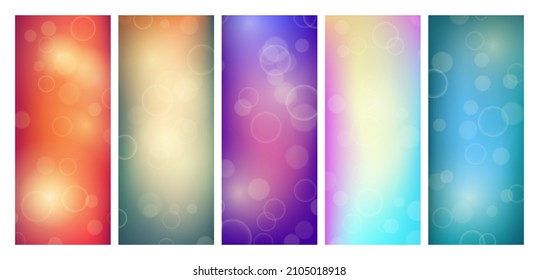 Abstract background with blur bokeh light effect. Set of modern colorful circular blur light backdrop. Vector illustration