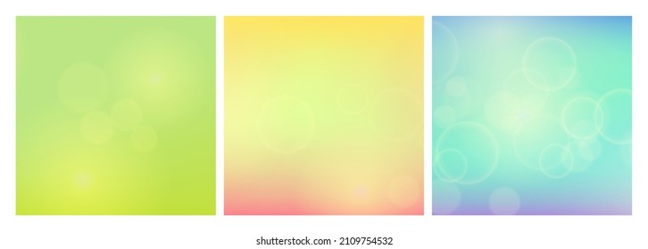 Fondo abstracto con efecto de luz borrosa. Conjunto de tres modernos y coloridos fondos circulares de luz de fondo. Ilustración del vector