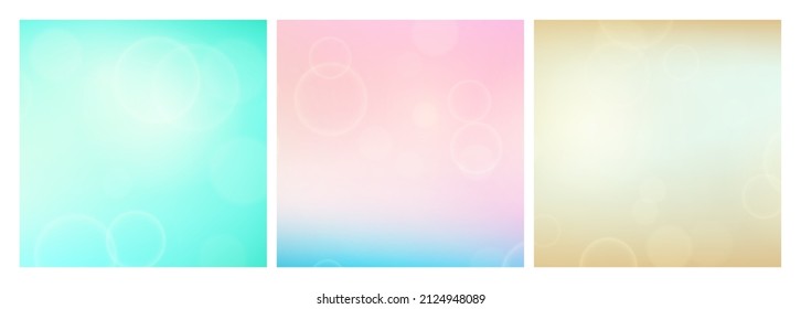 Abstract background with blur bokeh light effect. Set of three modern colorful circular blur light backdrop. Vector illustration