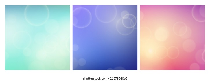 Fondo abstracto con efecto de luz borrosa. Conjunto de tres modernos y coloridos fondos circulares de luz de fondo. Ilustración del vector