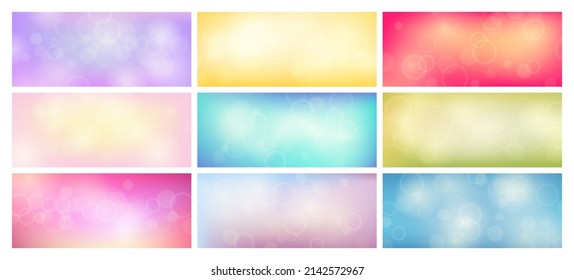 Abstract background with blur bokeh light effect. Big set of modern colorful circular blur light backdrop. Vector illustration