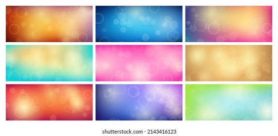 Abstract background with blur bokeh light effect. Big set of modern colorful circular blur light backdrop. Vector illustration