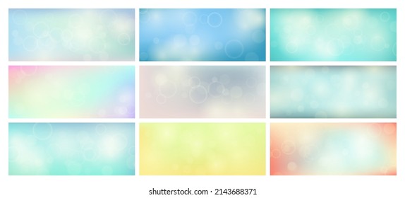 Abstract background with blur bokeh light effect. Big set of modern colorful circular blur light backdrop. Vector illustration