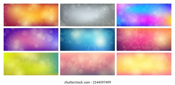 Abstract background with blur bokeh light effect. Big set of modern colorful circular blur light backdrop. Vector illustration