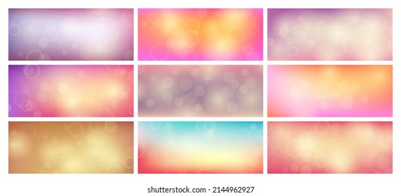Abstract background with blur bokeh light effect. Big set of modern colorful circular blur light backdrop. Vector illustration