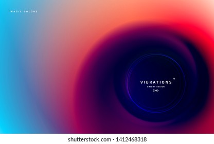 Abstract background with blurred fluid gradient. Liquid design in spiral shape of trendy vivid colors. Minimal poster with gradual blend between shades. Vector illustration 