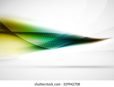 Abstract background, blurred green and blue wave lines in the air. Presentation or advertising layout design template