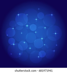 Abstract background with bokeh. Blue, space, stars, glow, vector illustration