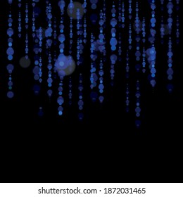 Abstract background with bokeh effect. Abstract black background with blue Vertical Glitter Dust for elegant Christmas design. Sparkling magical dust particles. Magic concept.