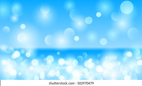 Abstract background with bokeh effect. Blurred defocused lights in light blue colors