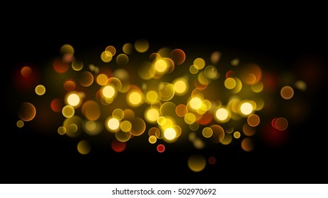 Abstract background with bokeh effect. Blurred defocused lights in gold colors