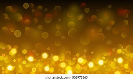 Abstract background with bokeh effect. Blurred defocused lights in gold colors