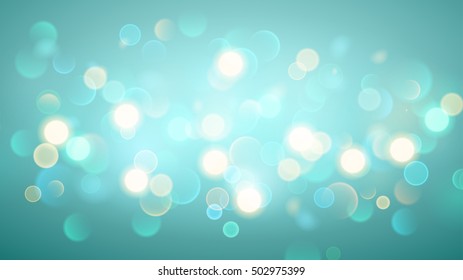 Abstract background with bokeh effect. Blurred defocused lights in light blue colors.