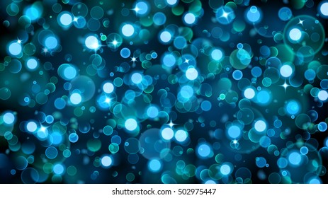 Abstract background with bokeh effect. Blurred defocused lights in blue colors