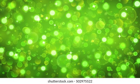 Abstract background with bokeh effect. Blurred defocused lights in green colors