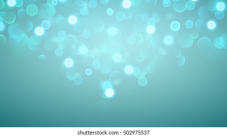 Abstract background with bokeh effect. Blurred defocused lights in light blue colors.