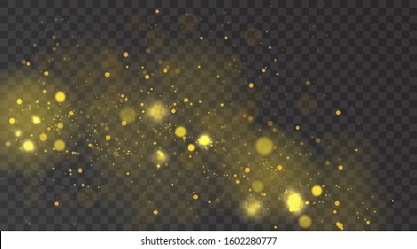 Abstract background with Bokeh light effect. Night bright texture golden or silver glitter. Festive vector sparkling luminous magical dust particles for Christmas concept.