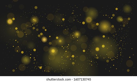 Abstract background with Bokeh light effect. Night bright texture golden or silver glitter. Festive vector sparkling luminous magical dust particles for Christmas concept.