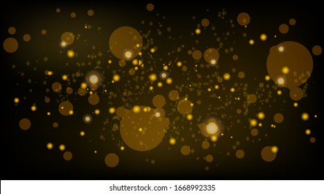 Abstract background with Bokeh light effect. Night bright texture golden or silver glitter. Festive vector sparkling luminous magical dust particles for Christmas concept.