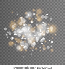 Abstract background with Bokeh light effect. Night bright texture golden or silver glitter. Festive vector sparkling luminous magical dust particles for Christmas concept.
