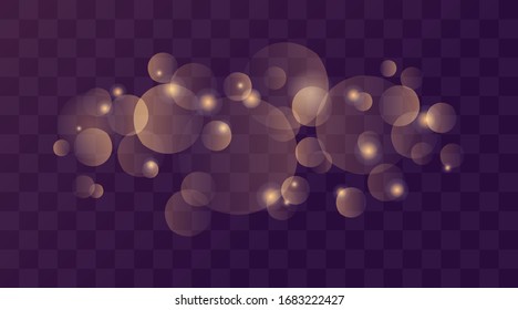 Abstract background with Bokeh light effect. Night bright texture golden or silver glitter. Festive vector sparkling luminous magical dust particles for Christmas concept illustration.