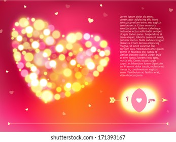 Abstract background with bokeh lights and hearts. Vector illustration.