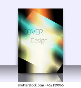 Abstract background for booklet with glowing colorful geometric shapes. Geometrical pattern for covers, banners, booklets and other design uses. For web or printed media.
