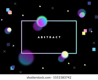 Abstract background. Border frame. Vector artwork. Trendy retro 80s, 90s style. Print, poster, banner. Blue, black, pink, yellow, green, purple neon colors. Retrowave, synthwave, rave, vapor wave