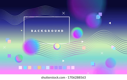 Abstract background. Border frame. Vector artwork. Trendy retro 80s, 90s style. Print, poster, banner. Blue, black, pink, yellow, green, purple colors. Retrowave, synth wave, rave, vapor
