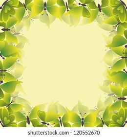 Abstract background with a border of green butterflies. Vector eps10, contains transparencies