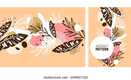 Abstract background with botanical and hands drawing elements for postcard, banner, cover, brochure, poster, decoration, postcard, print on clothes