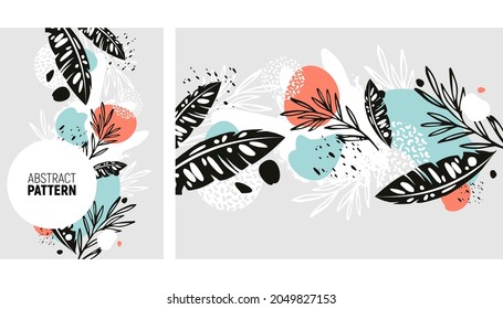 Abstract background with botanical and hands drawing elements for postcard, banner, cover, brochure, poster, decoration, postcard, print on clothes