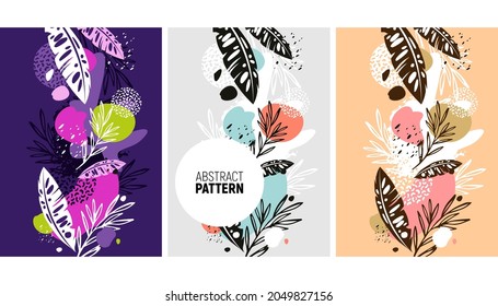 Fondo abstracto con elementos botánicos y de dibujo de manos para postal, banner, portada, folleto, afiche, decoración, postal, impresión en ropa