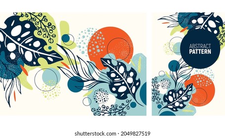 Abstract background with botanical and hands drawing elements for postcard, banner, cover, brochure, poster, decoration, postcard, print on clothes