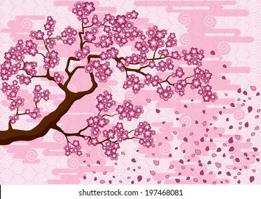 Abstract background with a branch of Japanese cherry tree.