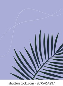 Abstract background with a branch of a palm tree. Poster, banner in the style of minimalism. Lines, plant